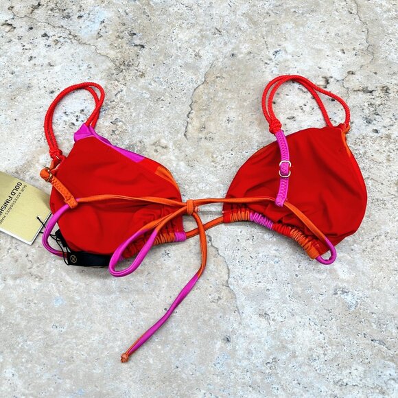 ViX Paula Hermanny Bikini Top L Triangle Swimwear Pink Orange Adjustable NWT - Picture 2 of 7